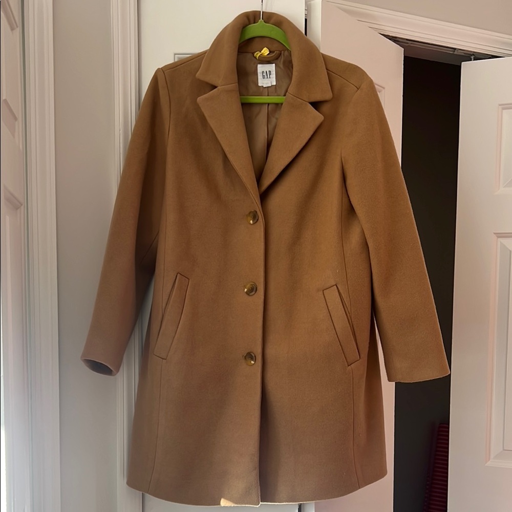 GAP Camel Tan Single-Breasted Wool Blend Trench Coat